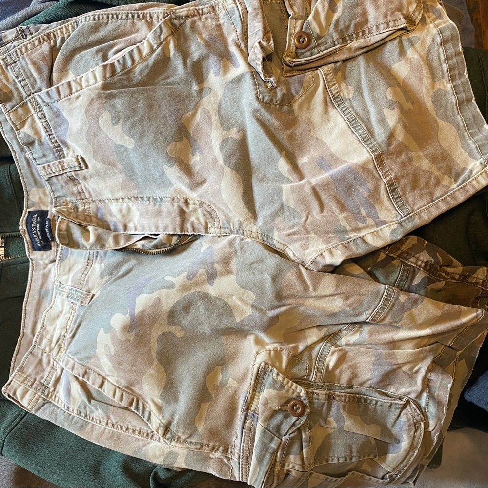 American Eagle Outfitters Tan and Green Cargo Shorts